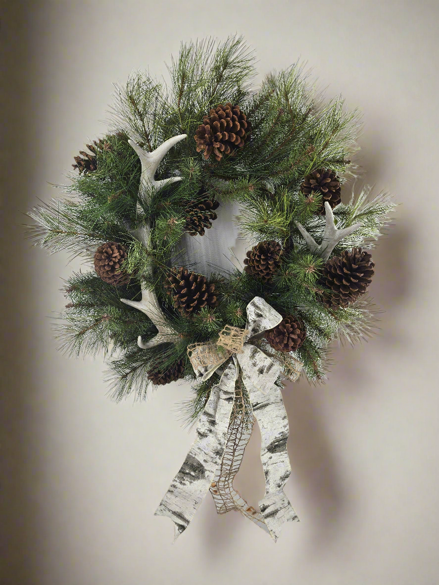 Faux Antler and Pine Wreath